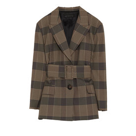 Zara+Checked+Belted+Blazer